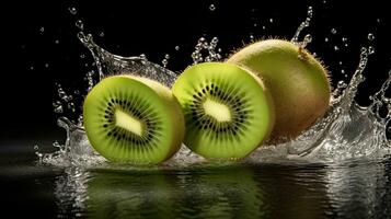 AI generated Portrait fresh kiwi with water splash AI Generative photo