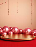 AI generated Luxury gold podium with pink balloon AI Generative photo