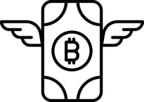 money bitcoin wings Outline vector illustration icon