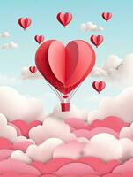 AI generated Paper cut style heart balloon with clouds AI Generative photo