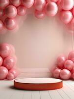 AI generated Luxury podium with pink balloon AI Generative photo