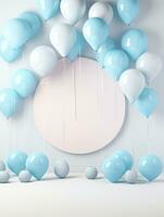 AI generated White circle rounded with blue white balloon AI Generative photo