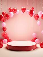 AI generated Luxury podium with red pink balloon AI Generative photo