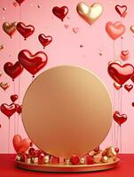 AI generated Gold circle rounded with heart balloon AI Generative photo