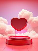 AI generated red heart shape above the podium with cloud AI Generative photo