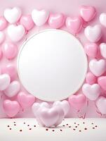 AI generated White circle rounded with pink heart balloon AI Generative photo