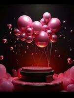 AI generated Portrait podium with pink balloon AI Generative photo