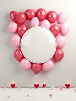 AI generated White circle rounded with red pink heart balloon AI Generative photo