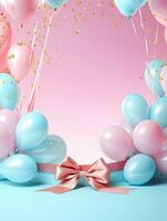 AI generated Pink blue balloon with ribbon on the pink background AI Generative photo