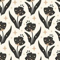 Esoteric Flowers seamless pattern with stars vector