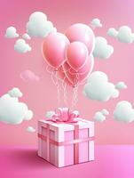 AI generated Portrait gift box with pink balloon AI Generative photo