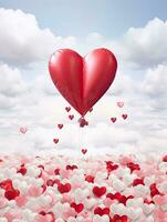 AI generated Red heart balloon on the sky background AI Generative photo