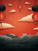 AI generated Chinese lantern with clouds AI Generative photo