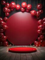 AI generated Red podium with red balloon AI Generative photo