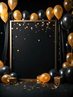 AI generated Square frame with black gold balloon AI Generative photo