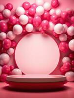 AI generated Circle rounded with podium and pink background AI Generative photo