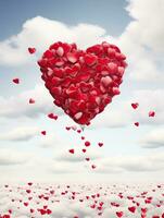 AI generated Red heart balloon on the sky background AI Generative photo