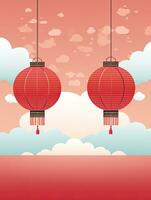 AI generated Portrait Chinese lantern with clouds AI Generative photo
