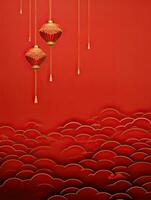AI generated Portrait Chinese lantern on the red background AI Generative photo