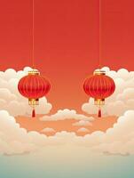 ai generado retrato chino linterna con nubes ai generativo foto