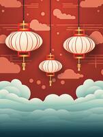 AI generated Portrait Chinese lantern with clouds AI Generative photo