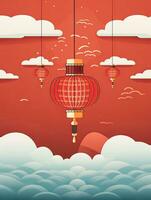 AI generated Portrait Chinese lantern with clouds AI Generative photo