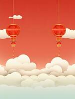 ai generado retrato chino linterna con nubes ai generativo foto
