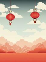 AI generated Portrait Chinese lantern with clouds AI Generative photo