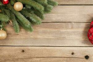 AI generated christmas background on rustic wooden table. Pro Photo