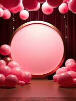 AI generated Pink rounded circle with pink balloon AI Generative photo