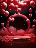 AI generated Pink rounded with pink balloon on the black background AI Generative photo