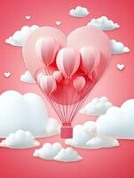 AI generated Portrait heart balloon with clouds AI Generative photo