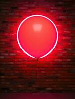 AI generated Red neon balloon on the brick background AI Generative photo