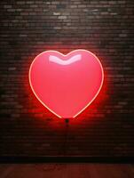 AI generated Red heart neon balloon on the brick background AI Generative photo