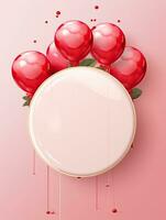 AI generated Circle rounded with red balloon on the pink background AI Generative photo