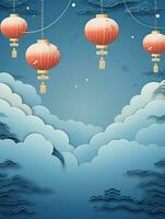 AI generated Portrait red Chinese lantern with clouds AI Generative photo