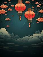 AI generated Portrait red Chinese lantern with clouds AI Generative photo