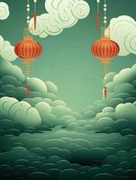 AI generated Red Chinese lantern with clouds AI Generative photo