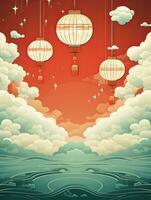 AI generated Portrait Chinese lantern with clouds AI Generative photo