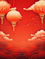 AI generated Red Chinese lantern on the red background AI Generative photo