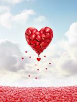 AI generated Red heart balloon on the sky background AI Generative photo