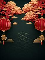AI generated Red Chinese lantern with flower AI Generative photo