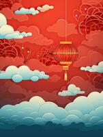 AI generated Portrait red Chinese lantern with clouds AI Generative photo