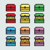 píxel tesoro cofre conjunto de 8 poco píxel Arte íconos vector