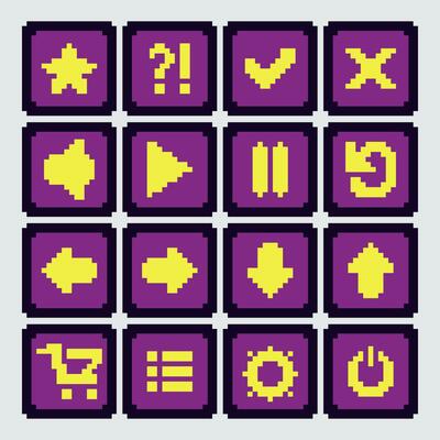 pixel game ui icons set vector illustration