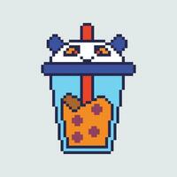 pixel art of a drink with a panda face vector