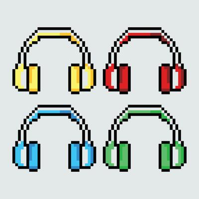 four pixel style headphones on a gray background