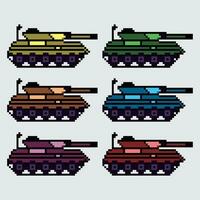 píxel Arte de tanques en diferente colores vector