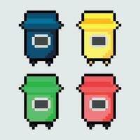 pixel trash can set vector illustration