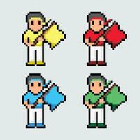 pixel pixel art of a man holding a flag vector